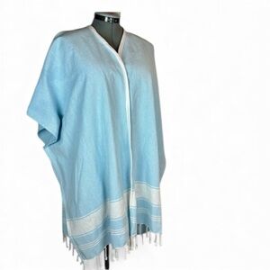 Light‎ Blue Kimono with White Fringe Hand Crafted